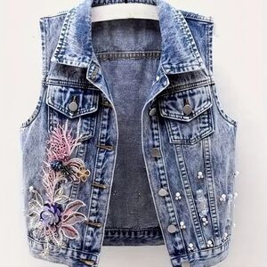 Love This Floral Embroidered Denim Vest!